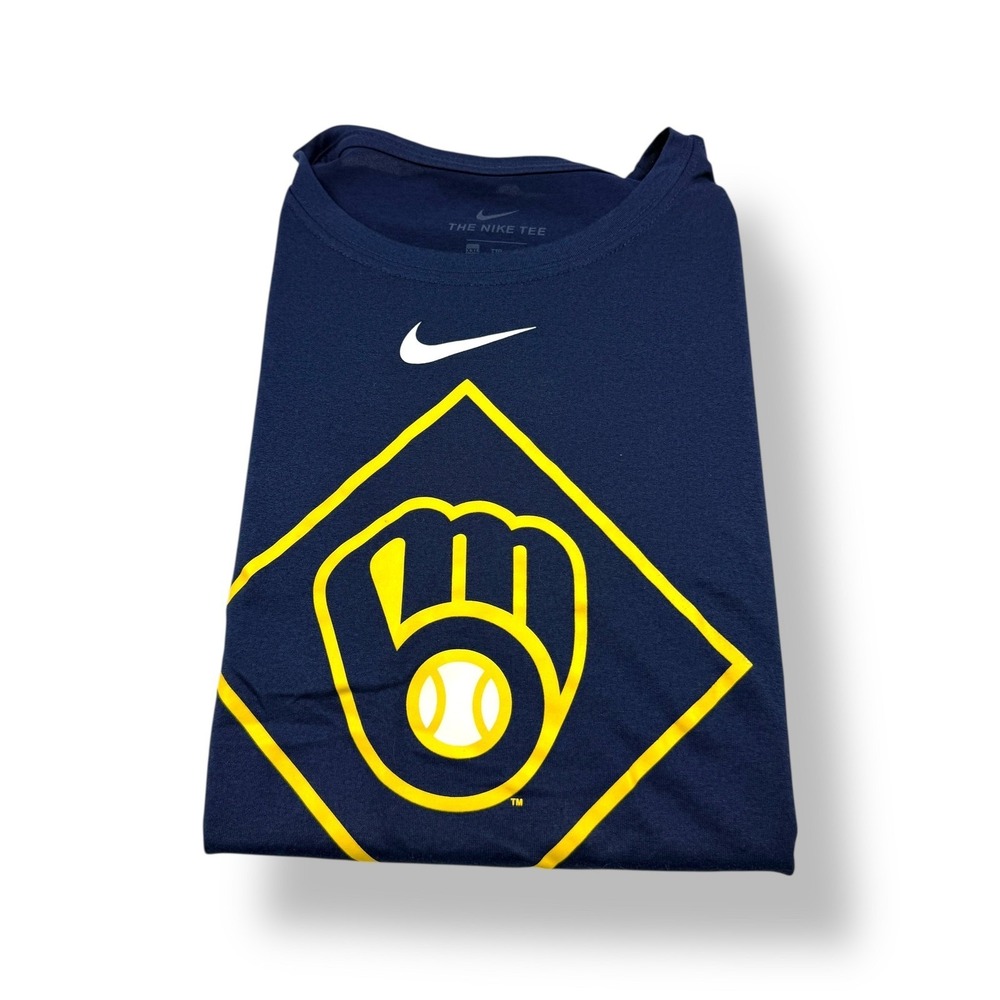 Nike Milwaukee Brewers MLB Baseball Dri Fit T Shirt Mens XXL Navy Blue Tee